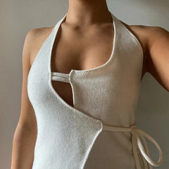 LIZAKOSHT - Summer Hot Sexy Halter Backless Asymmetrial Lace Up Solid Crop Top Low Cut Club Streetwear Camisole 2025