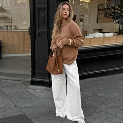 LIZAKOSHT - Women's White Trousers 2025 Fashion Casual High Waist Straight Pants New Y2k Patchwork Office Lady Slim Female Pants