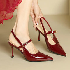 LIZAKOSHT - Sexy Pointed Toe High Heels Women Elegant Office Shoes Women Pumps Red Patent Leather Shallow Fashion High Heel Sandals Female