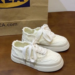 LIZAKOSHT - Ladies Shoes with Bow High on Women Footwear Platform Canvas Lace Up Off White 2024 New In Free Shipping Offer Trends Spring A H