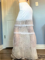 LIZAKOSHT - Bohemian Vacation Style Lace Patchwork Skirt for Women's Perspective Sexy Wrap Buttocks Fishtail Long Skirt