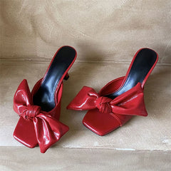 LIZAKOSHT - Summer Fashion Butterfly-kont Square Toe Slide Women Slippers Sexy Thin High Heels Striptease Shoes