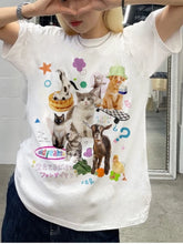 LIZAKOSHT - Cute Milk Cat Graphic T-Shirts for Women Oversized Retro Harajuku Fashion Streetwear Tee Shirt Y2k Aesthetic Female Tees Tops