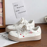 LIZAKOSHT - Star Print Platform Sneakers Pu Leathers White Low-top Athletic Shoes Fashion Niche Casual Versatile Women Sport Sneaker