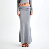 LIZAKOSHT - New Temperament Commuting High-end Knitted Skirt Solid Color Long Fashion Flip-waisted Skirt Women