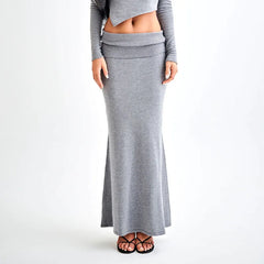LIZAKOSHT - New Temperament Commuting High-end Knitted Skirt Solid Color Long Fashion Flip-waisted Skirt Women