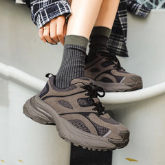 LIZAKOSHT - Design Leather Lace-Up Dad Shoes Retro Versatile Thick Sole Heightening Breathable Casual Women's Running Sneakers