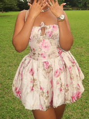 LIZAKOSHT - Hit Color Printing Tunic Dresses for Women Square Collar Sleeveless High Waist Elegant Sweet Dress Female Fashion Style New