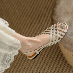 LIZAKOSHT - New Outdoor Handmade Cross Weaving Sandals Vintage Elegant Beach Shoes Summer Slippers Women's Flat Shoes
