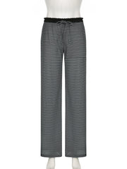 LIZAKOSHT - Casual Loose Stripped Wide Leg Pants Basic Mid-Waisted Straight Pants Women Autumn Spring Fashion Streetwear Ladies