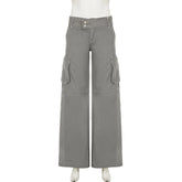 LIZAKOSHT - Chic Gray Cargo jeans Y2k Streetwear Casual Loose Denim Pants For Women Aesthetic 90s Low Waist Straight-leg Trousers