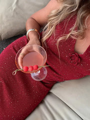 LIZAKOSHT - 3D Flower Shiny Knitted Skirts Outfits Women Elegant Halter Sleeveless Backless Suits Female 2025 Summer Chic Fashion Beach Sets