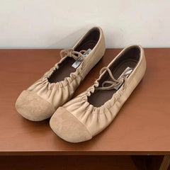 LIZAKOSHT - Fashion Ballet Flats Women Round Toe Pleated Satin Casual Shoes Female Shallow Comfort Sweet Design Brand Mary Jane Shoes Women