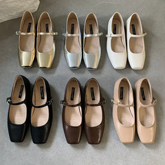 LIZAKOSHT - Summer Brown New Brand Women Flats Fashion Square Toe Shallow Mary Jane Shoes Soft Casual Ballet Shoes Slingback Shoes