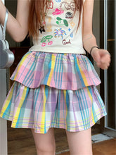 LIZAKOSHT - Rainbow Plaid Mini Skirts Preppy Style Women Slim Chic Sweet Party Summer 2024 High Street Daily Casual Gentle