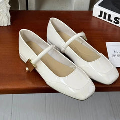 LIZAKOSHT  -  Patent Leather Mary Jane Shoes for Women New Fashion Mid Heel Dress Shoes Women Soft Sole Comfy Red Ballet Shoes Zapatos Mujer