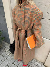 LIZAKOSHT  -  Women Checkered Coat Elegant Stand Collar Belted Long Loose Outerwear New Autumn Fashion Street Office Commute Lady Overcoat
