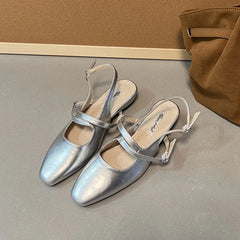 LIZAKOSHT - Spring New Women Sandal Fashion Round Toe Ladies Elegant Slingback Shoes Square Low Heel Outdoor Dress Pumps New Woamn Shoe