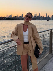 LIZAKOSHT  -  V-neck Ribbon Blazer Coat For Women Loose Solid Long Sleeve Buttons Office Lady Top Elegant Female Office Suit Jacket 2025