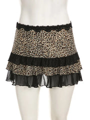 LIZAKOSHT - 2025 New Vintage Y2k Leopard Skirt Retro Punk Women Streetwear Sexy Lace Patchwork Low Waist Skirts Gothic Grunge Rave Clubwear