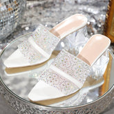 LIZAKOSHT  -  Luxury Rhinestone Transparent Thick Rooted Slippers Women Branded Designed Pointed Toe Open Toe High Heeled Sandal Dress Pumps