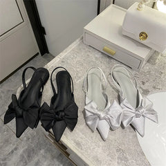 LIZAKOSHT - New Fashion Shallow Mouth Toe Cap Toe Bow Korean Version Flat Sandals Back Empty Women's Shoes