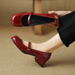 LIZAKOSHT - Shoes Shallow Mouth Female Footwear Square Toe Comfortable Summer Dress New PU Spring Rubber Med heel Shoes Woman Flats Shallow