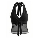 LIZAKOSHT - Halter Neck Camisole Polka Dot Skirt Set Women's Summer Sexy Fashionable Personality Neckband Backless Beach Vacation Black Set