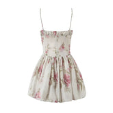 LIZAKOSHT  -  Sexy Elegant Women Spaghetti Strap Rose Floral Print Mini Dresses Summer Female Low Waist Vintage Party Robe