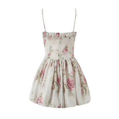 LIZAKOSHT  -  Sexy Elegant Women Spaghetti Strap Rose Floral Print Mini Dresses Summer Female Low Waist Vintage Party Robe