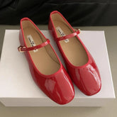 LIZAKOSHT  -  Patent Leather Round Toe Flat Mary Jane Shoes Women Spring New Casual Women Shoes Red Soft Sole Comfort Designer Ballet Shoes