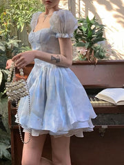 LIZAKOSHT  -  Mini Dress Puff Sleeves Purple Sweet Elegent Party Women Vintage French Fairy Dress Female Chiffon Korea Sexy Dress Summer 2024