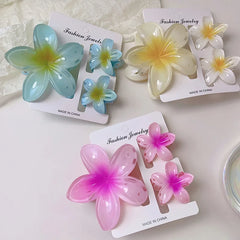 LIZAKOSHT - 3pcs/set Flower Claw Clip Women Hawaiian Girl Hair Accessories Flower Ponytail Clip Clamp Barrettes Hairpin Summer Beach Jewelry