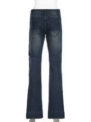 LIZAKOSHT  -  Vintage Slim Flare Ripped Jeans Y2K Skinny Low-Waisted Denim Pants Women Autumn Winter Fashion Streetwear Ladies