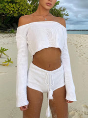 LIZAKOSHT - 2-Piece Knitted Outfit for Women, Striped Suit, Casual Loose 2-Piece Set, Beach Holiday Suit, Summer