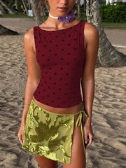 LIZAKOSHT - Casual Sexy Polka Dot Tank Tops For Women O-neck Sleeveless Slim Corset T-shirt Streetwear Y2K Girls Clothes Cropped Top