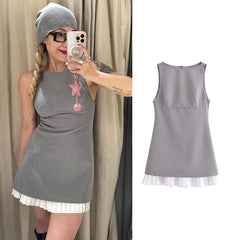 LIZAKOSHT - Dresses Women's Summer 2025 New Elegant Slim Fashion Patchwork Mini Holiday Dress Street Joker Youth Chic Dress