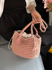 LIZAKOSHT - Casual Knitted Large Capaci oulder Bag for Women Summer Versatile St Weaving Beach Coast Bag Modern Neutral Sle Poly