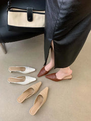 LIZAKOSHT - Casual Women Slides Slippers Outside Mules Shoes Thick Mid Heels Black Beige Brown