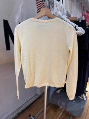 LIZAKOSHT - Pockets Yellow Knitted Cardigan Women Lace Trim O-Neck Cotton Long Sleeve Sweaters Autumn Sweet Preppy Style Knitwear Y2k Tops