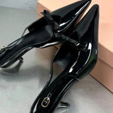 LIZAKOSHT  -  One Line Buckle High Heels Women's Slim Heels New Summer Style Bow Tie Wrap Hollowed Out Patent Leather Sandals