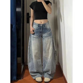 LIZAKOSHT - Y2k Jeans Womens Jeans Vintage Distressed Denim Low Waist Relaxed Fit Wide Leg Trousers Spring Summer Casual Oversized Pants