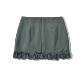 LIZAKOSHT - Y2K Lace Patchwork Striped Mini Skirt Women Sexy Slim Slit Summer Skirts