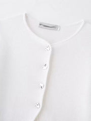 LIZAKOSHT - Knitted Solid Women Crop Top O-neck Short Sleeve Single Breasted Slim Tops 2024 Spring Summer New Fashion Casual Lady Sweaters