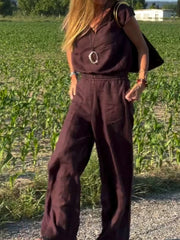 LIZAKOSHT - Sexy V-neck Top Pants 2 Piece Sets Women Casual Short Sleeve Top High Waist Straight Pant Sets 2025 Female Summer Chic Outfit