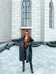 LIZAKOSHT - Vintage Fashion Woolen Coat Personalized Lamb Fleece Spliced Leather Double Breasted Suit Collar Coat