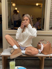 LIZAKOSHT - Elegant White Round Neck Knitted Pullover Autumn Women Casual Long Sleeve Slim Fit Jumpers New Lady Fashion High Streetwear