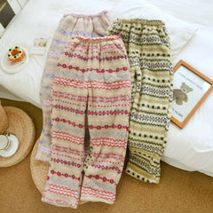 LIZAKOSHT - Autumn Winter Flannel Warm Thicken Pajama Pants for Women Elastic Waist Warm Home Sleepwear Print Lounge Wear Sleeping Pants