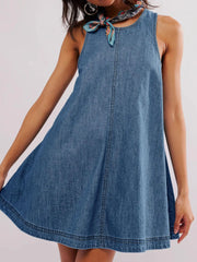 LIZAKOSHT - Spring Summer 2025 New Denim Dress Women Sundress Loose A-line Peplum Pockets Backless Casual Sleeveless Mini Dress Female 53932