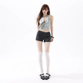 LIZAKOSHT - French Fashion High Street Low Waist Striped Short Pants Y2k Aesthetic All Match Temperament Shorts Casual Short Stright Trouser